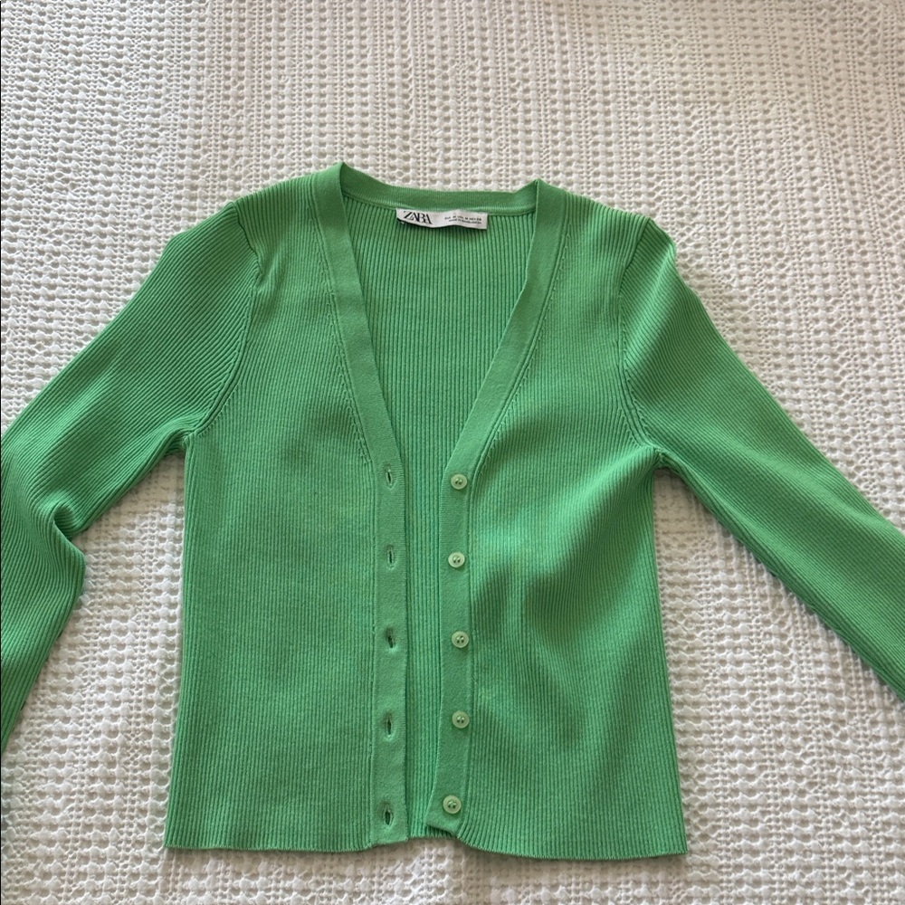 Zara Vibrant Green Ribbed Cardigan